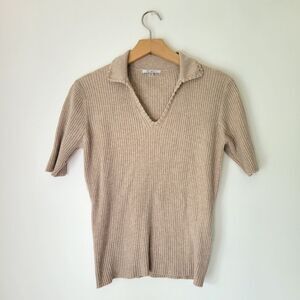 Vila Milano Tan Polo Soft Knit Top Small Neutral